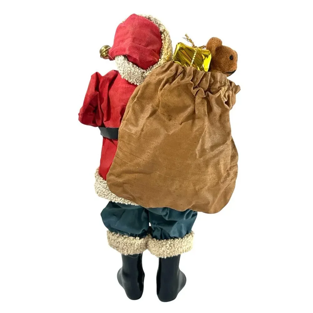Vintage Paper Mache Santa Claus Figurine 9” Teddy Bear Gift Sack Christmas Decor